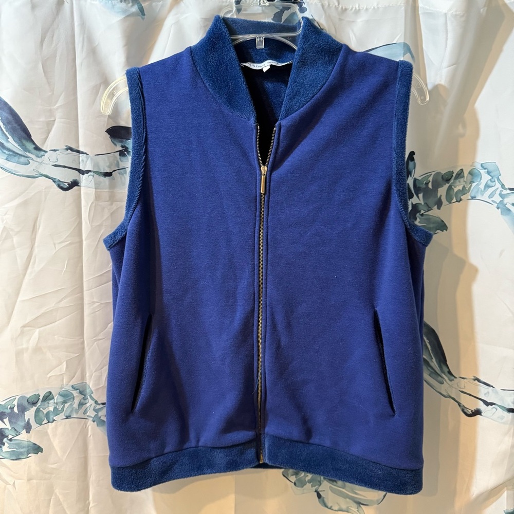 Lawrence Tavernier Luxury Size Small Bright Blue Fleece Full Zip Vest Pockets